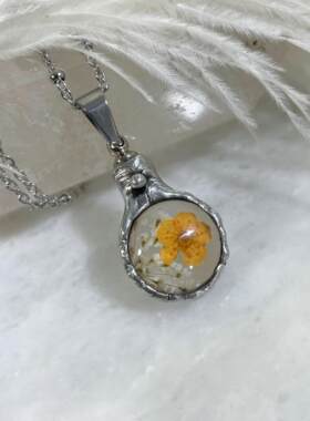 手作黄花压花玻璃瓶纪念项链