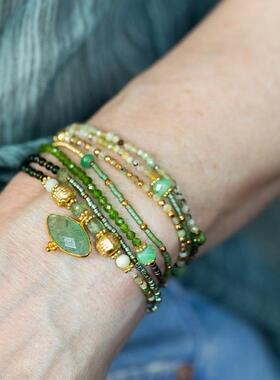 绿色草莓石英月石金色宝石手链