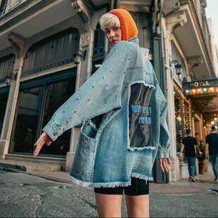 美国代购 手作波西米亚风超大刺绣拼布破洞牛仔夹克外套 Jacket㊣