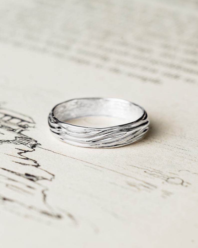 海外代购Wedding◇手作复古简约自然叶子花朵14K金订婚结婚戒指