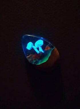 艺术夜光粘土蘑菇木质树脂项链