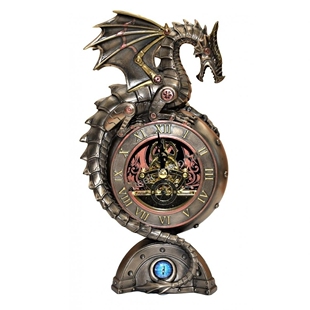 Dragon㊣希腊代购 古着老式蒸汽朋克龙雕像维罗纳设计桌面台钟