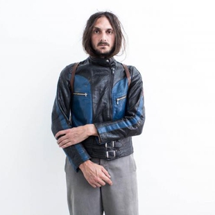 机车赛车飞行员夹克皮衣 短款 法国代购 Biker◇古着蓝黑色皮革男士