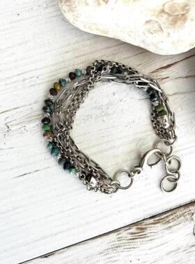 绿松石宝石串珠多链925纯银手链