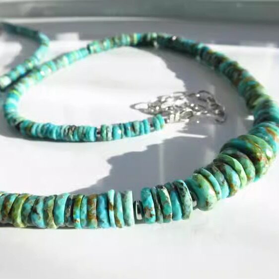 奥地利代购Necklace㊣ 手作简约精致华丽天然绿松石串珠纯银项链