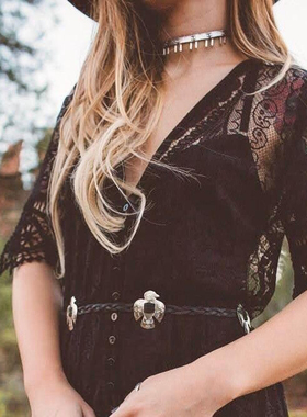 美国代购Concho◇手作复古西部鸟流苏系带编织康乔可调节皮带腰带