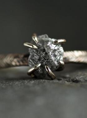复古天然原始灰色钻石订婚戒指