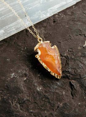 美国代购Arrowhead◇手作波西米亚玛瑙石吊坠箭头14K金填充项链
