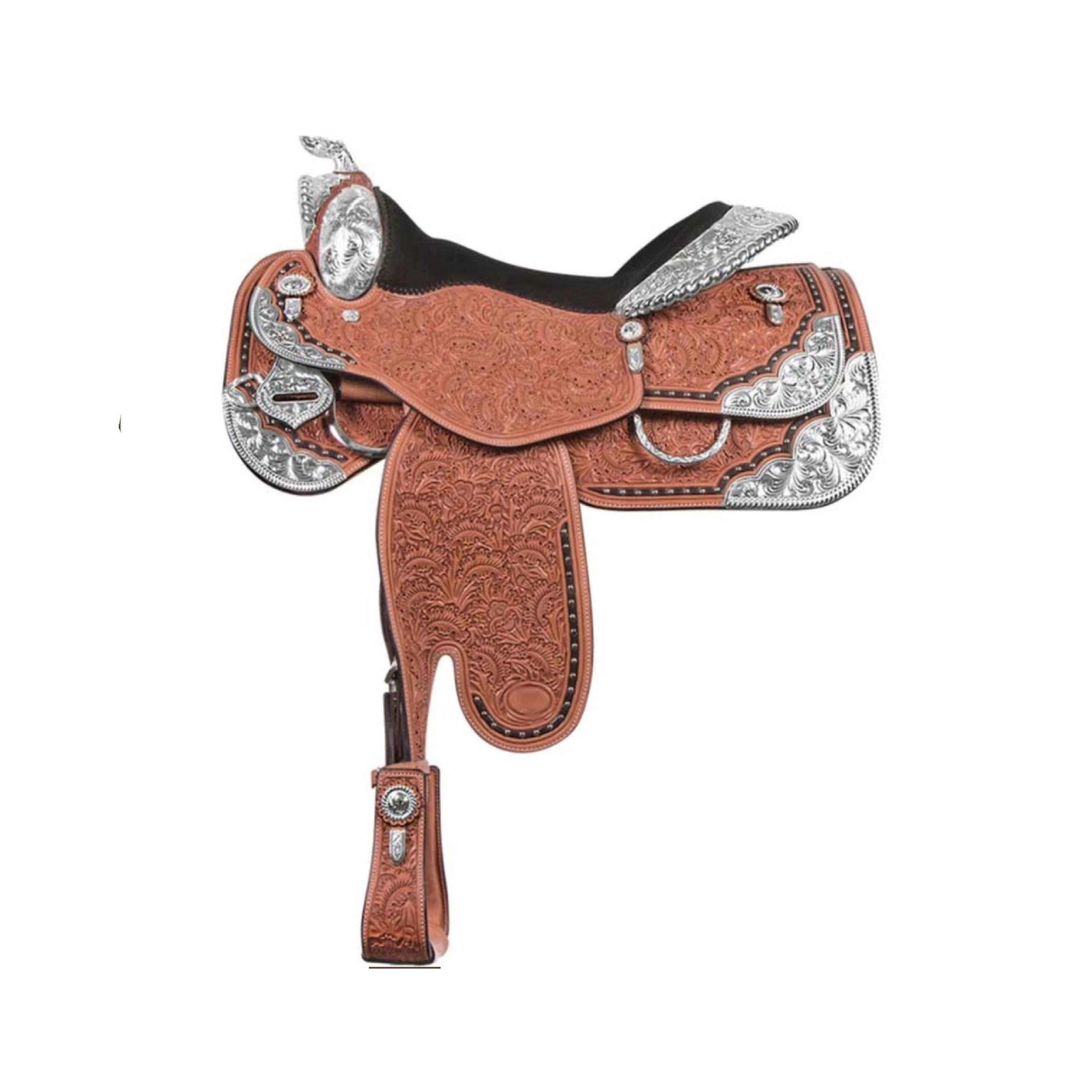 海外代购Saddle◎手作定制银镶嵌雕花皮革带马笼头胸带西部马鞍