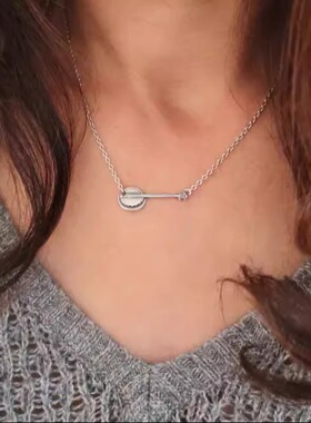 美国代购Necklace㊣ 手作优雅简约精致小巧复古纯银小班卓琴项链