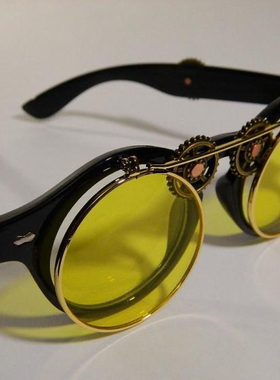 复古蒸汽朋克翻盖黄色镜片太阳镜