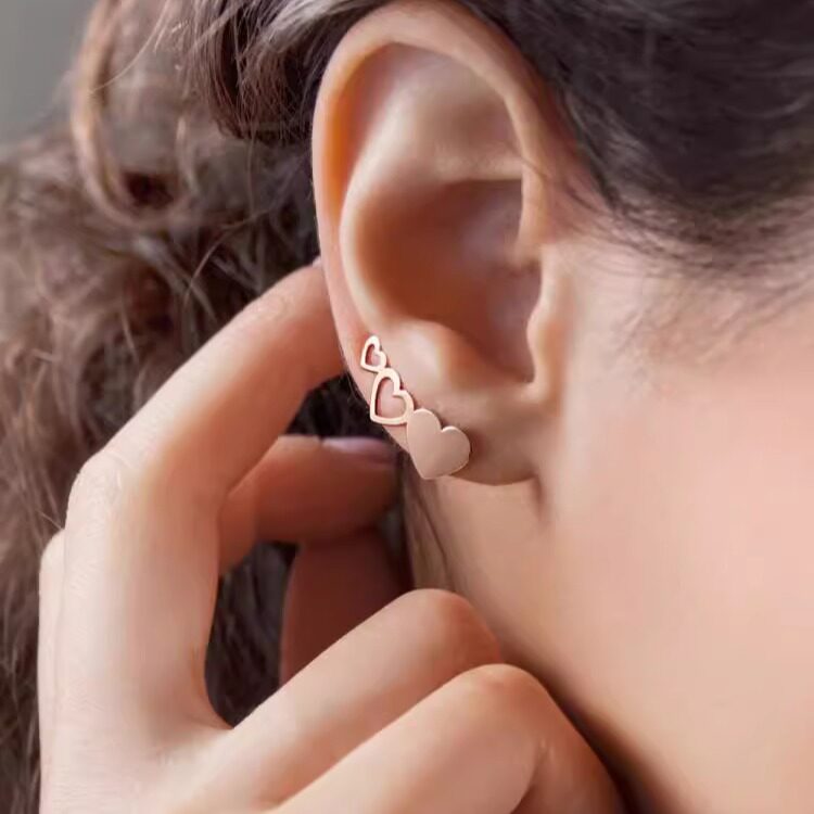 希腊代购Earrings㊣ 手作优雅华丽简约14K纯金心形登山者耳钉耳环