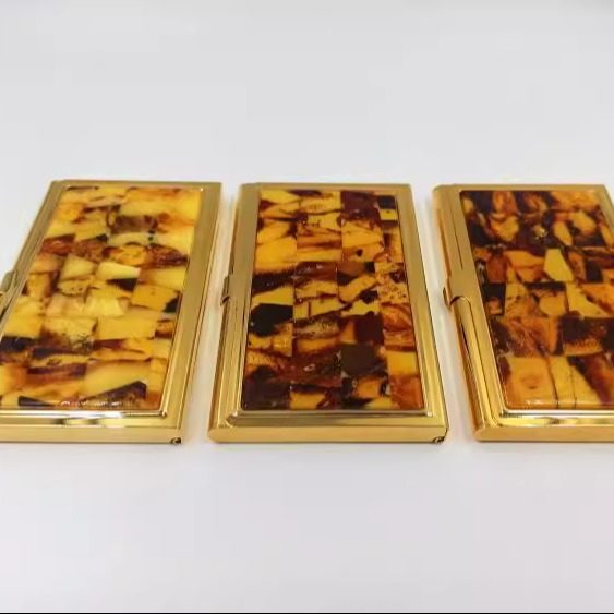 立陶宛代购Amber㊣ 手作奢华简约现代天然琥珀金属钱包卡夹名片