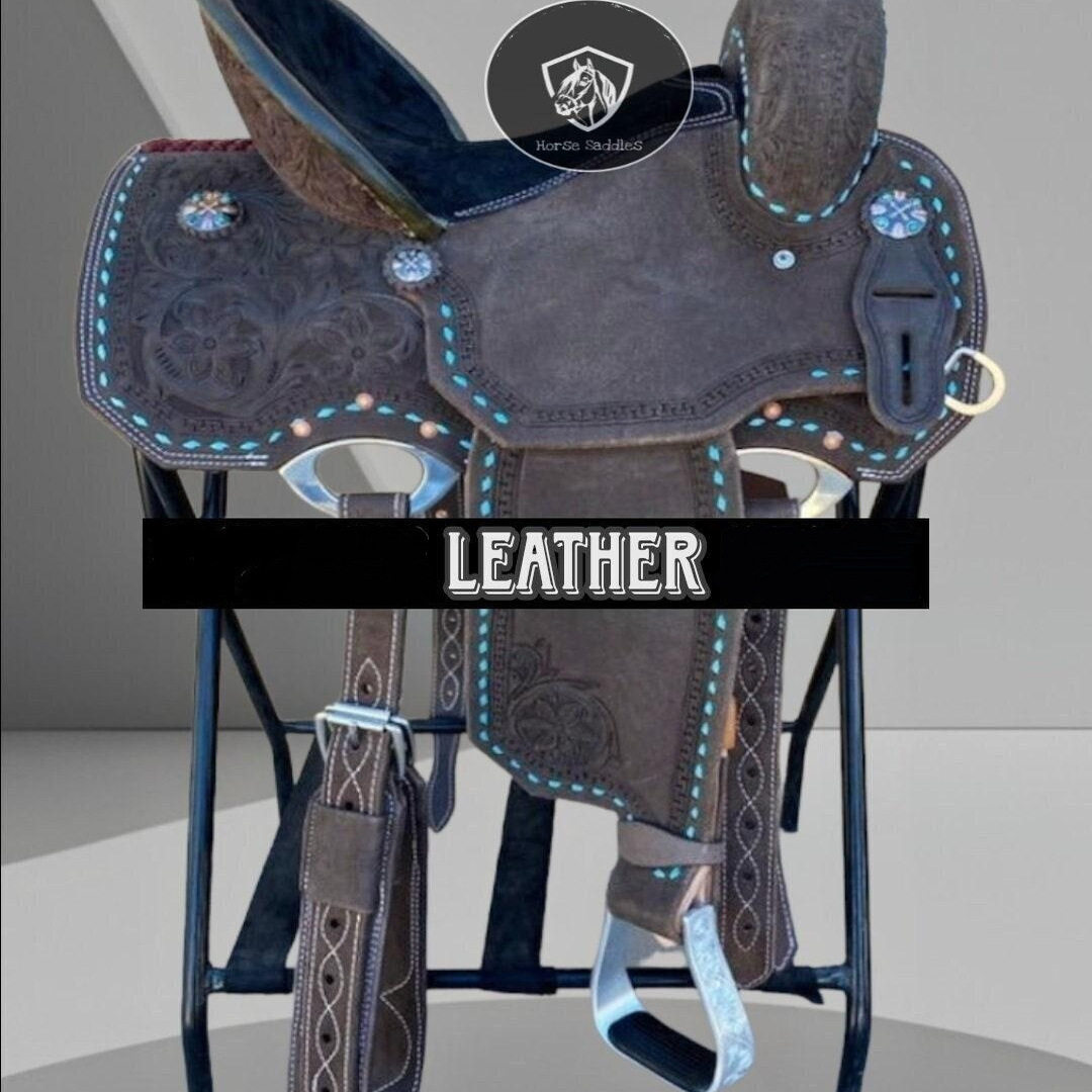海外代购Saddle◇手作雕花笼头胸甲缰绳后肚带深座皮革定制马鞍