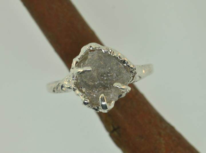 美国代购Diamond◇手作复古天然原始钻石镶嵌小树枝14K金白金戒指