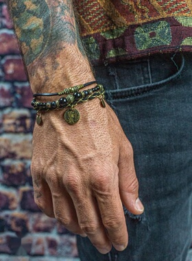 波西米亚黑色玛瑙宝石珠手链叠戴