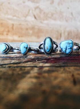 925纯银波西米亚绿松石镶嵌戒指