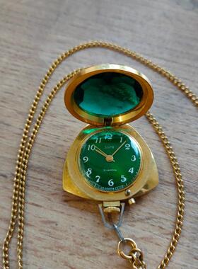 苏联凸圆形镀金手表吊坠项链女士