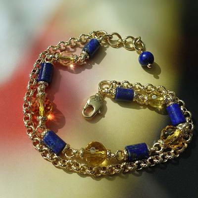 青金石黄水晶宝石叠戴女士手链