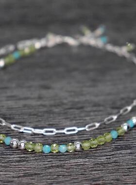 英国代购Peridot◇手作波西米亚橄榄石多股叠戴纯银间隔珠手链