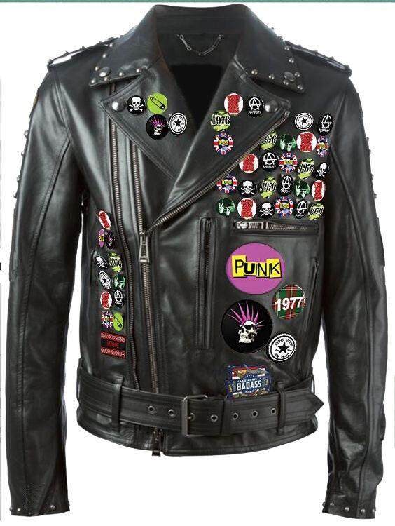 泰国代购Punk◇手作蒸汽朋克铆钉补丁腰带男士徽章机车夹克皮衣