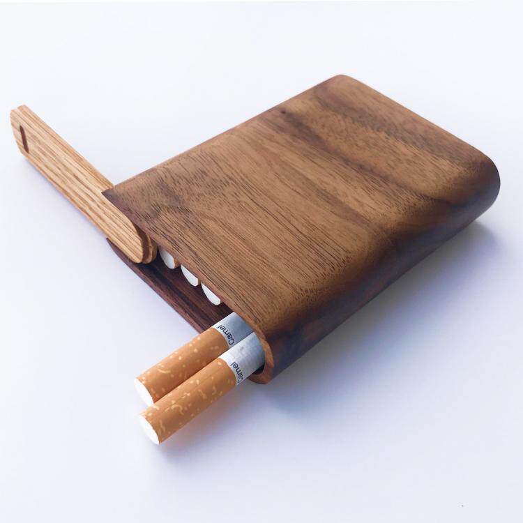 土耳其代购Wooden▼手作仿古纹理滑动磁吸胡桃木个性雕刻木质烟盒
