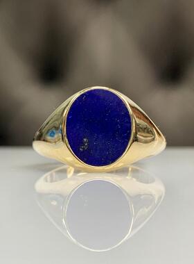 Lazuli㊣海外代购 手作迷人蓝色天然青金石镶嵌永恒14K纯金戒指