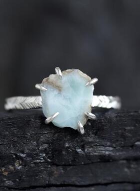 天然宝石镶嵌爪环纯银18K金戒指