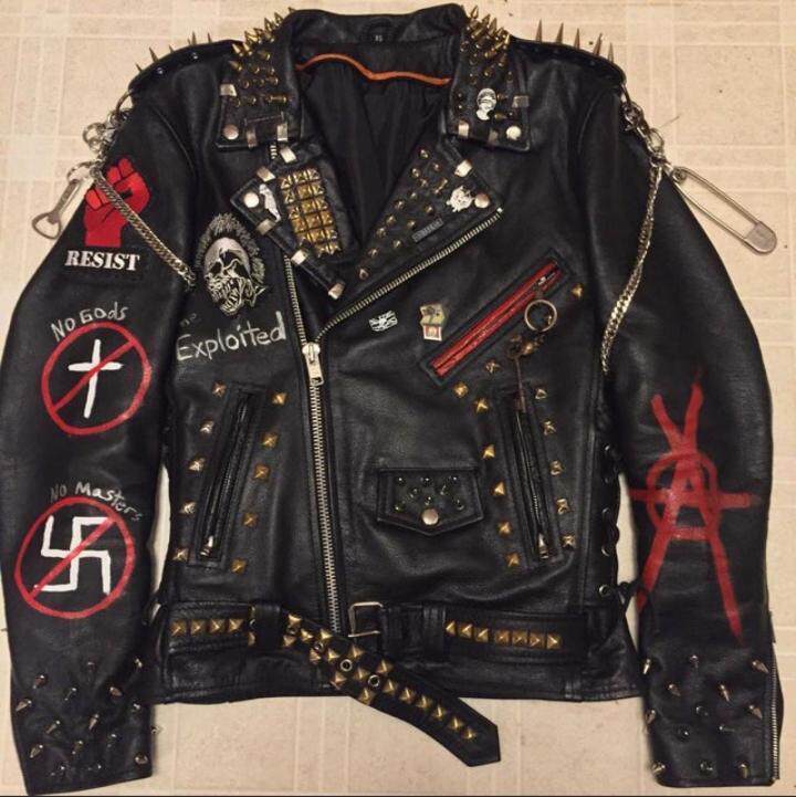 泰国代购Punk◇手作白兰度摩托车尖钉骷髅链条牛皮机车夹克皮衣
