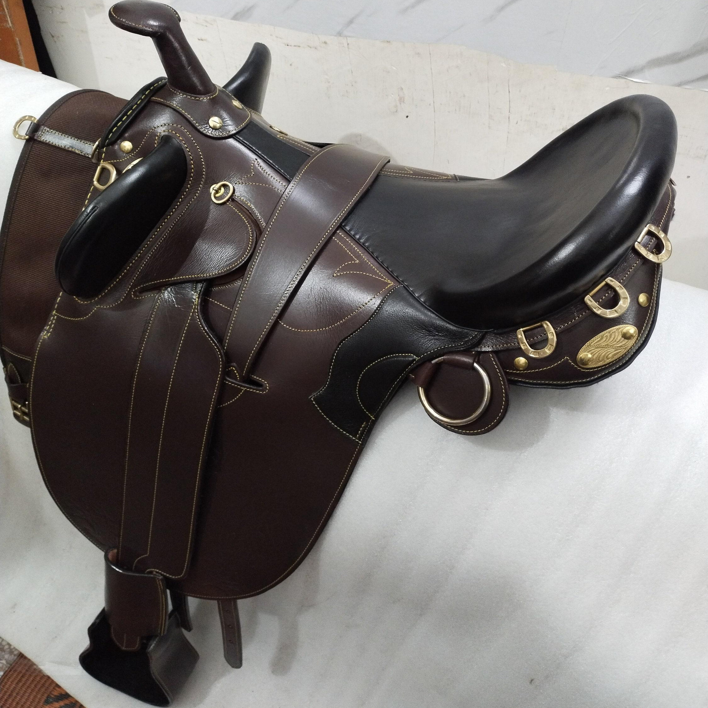 印度代购Saddle手作牛皮棕色绒面革澳大利亚原产带角马具马鞍