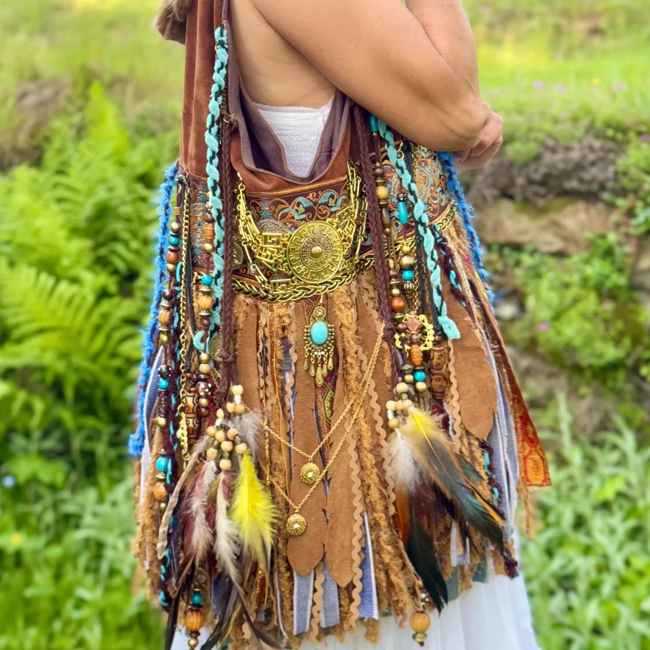 海外代购Handbag㊣ 手作波西米亚风吉普赛装饰彩色串珠流苏单肩包