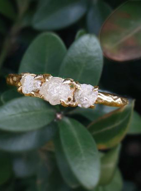 女黄金复古天然钻石戒指镶嵌订婚