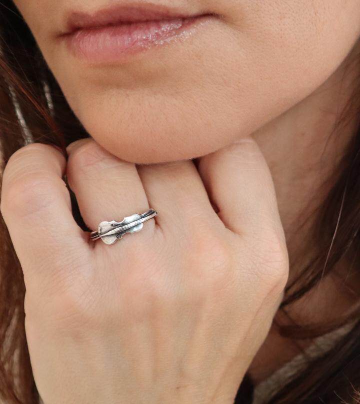 美国代购Violin◇手作复古小巧可爱小提琴乐器925纯银24K镀金戒指