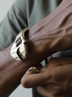 猴子扳手男士925纯银开口手镯