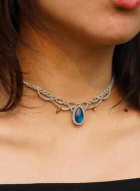 天然拉长石花边编织女士短项链