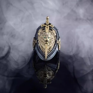 土耳其代购Jewellery㊣ 手作华丽角斗士战士绿眼剑狮雕刻纯银戒指