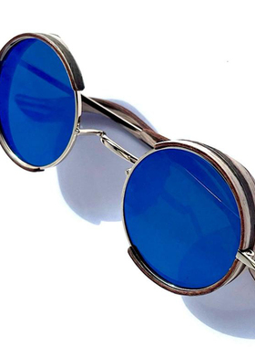 手作复古圆形木质斑马纹太阳镜