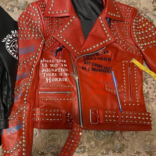 Spiked◇手作哥特朋克摇滚补丁铆钉腰带定制牛皮夹克皮衣 泰国代购