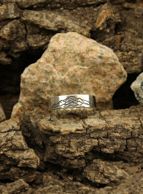 情侣纯银山脉山峰光滑指环戒指