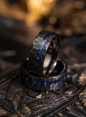 情侣拉丝钨银河星云蛋白石戒指