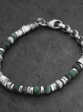 氧化纯银天然深林绿色祖母绿手链