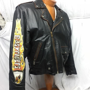 美国代购 Biker◇古着复古黑色皮革老鹰系带摩托车机车皮夹克皮衣