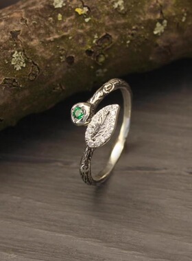手作天然祖母绿方晶纯银戒指