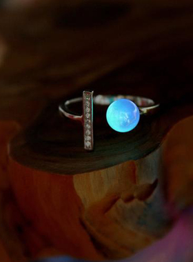 女925纯银复古彩虹玻璃泡泡戒指