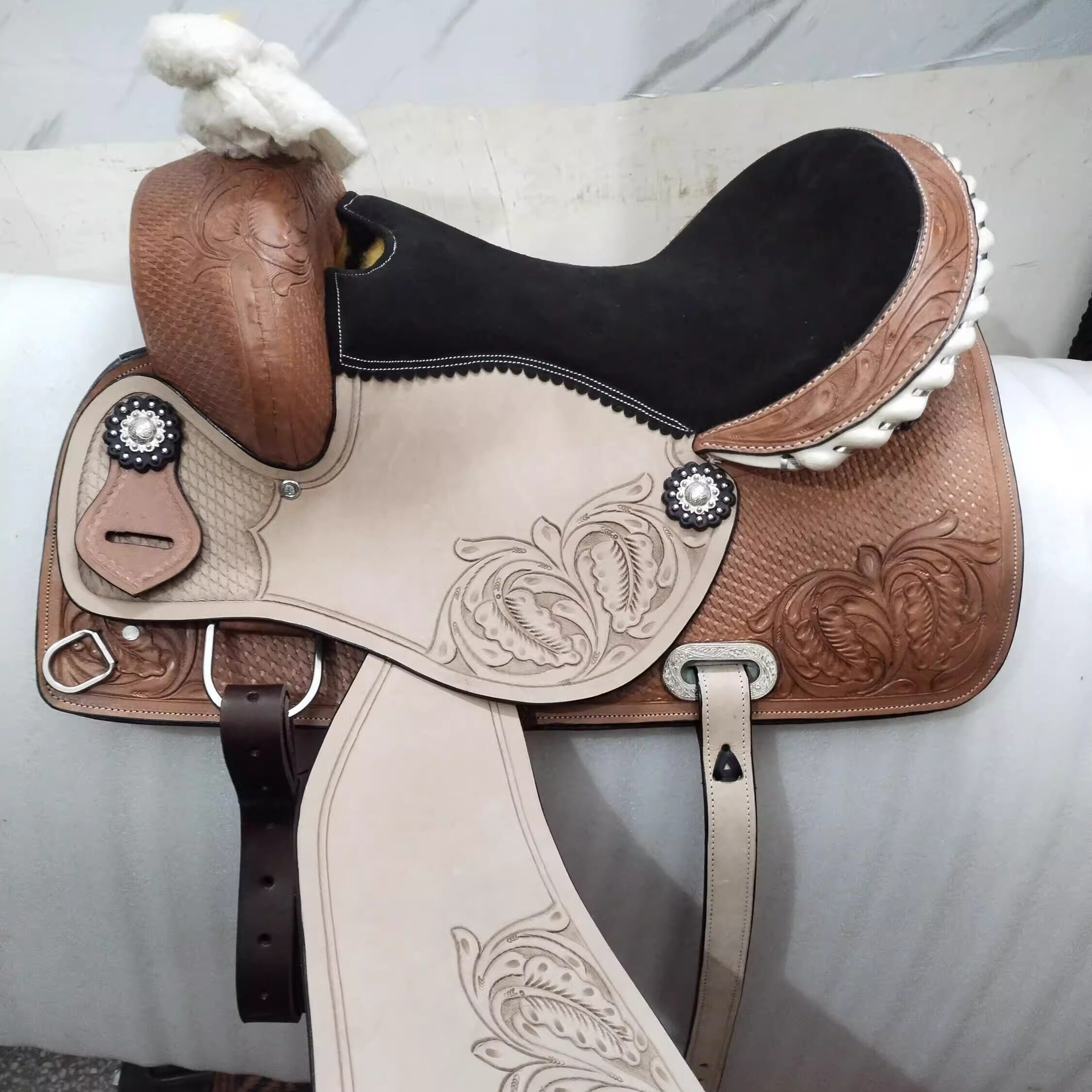 海外代购Saddle◎手作定制优质编织皮革笼头胸带缰绳西部马具马鞍