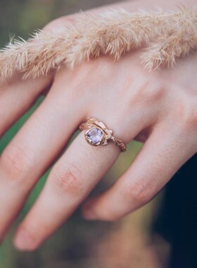 手作森林紫翠玉金枝戒指