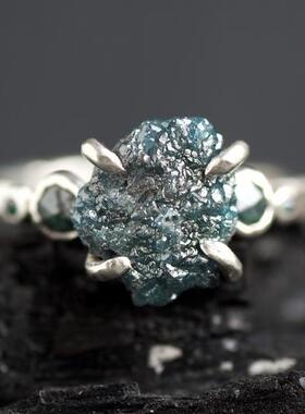 原始天然蓝色钻石宝石原石戒指