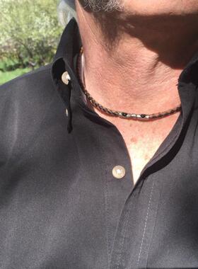 纯银镶嵌磁性扣白兰度男士项链