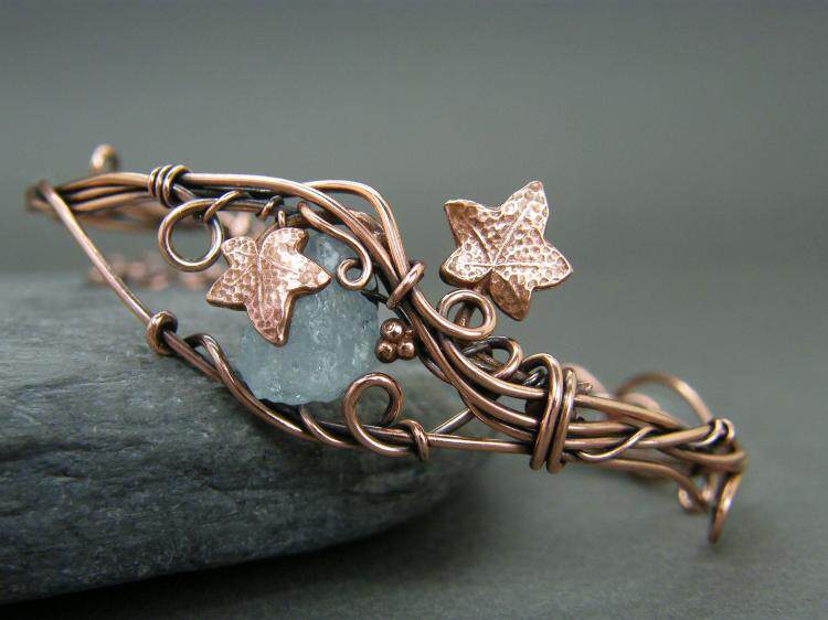 英国代购Bracelet 手作天然海蓝宝石可调节古董铜精灵公主手镯
