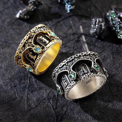 美国代购Marquise◎手作哥特式风格复古马眼形诞生石旋转纯银戒指